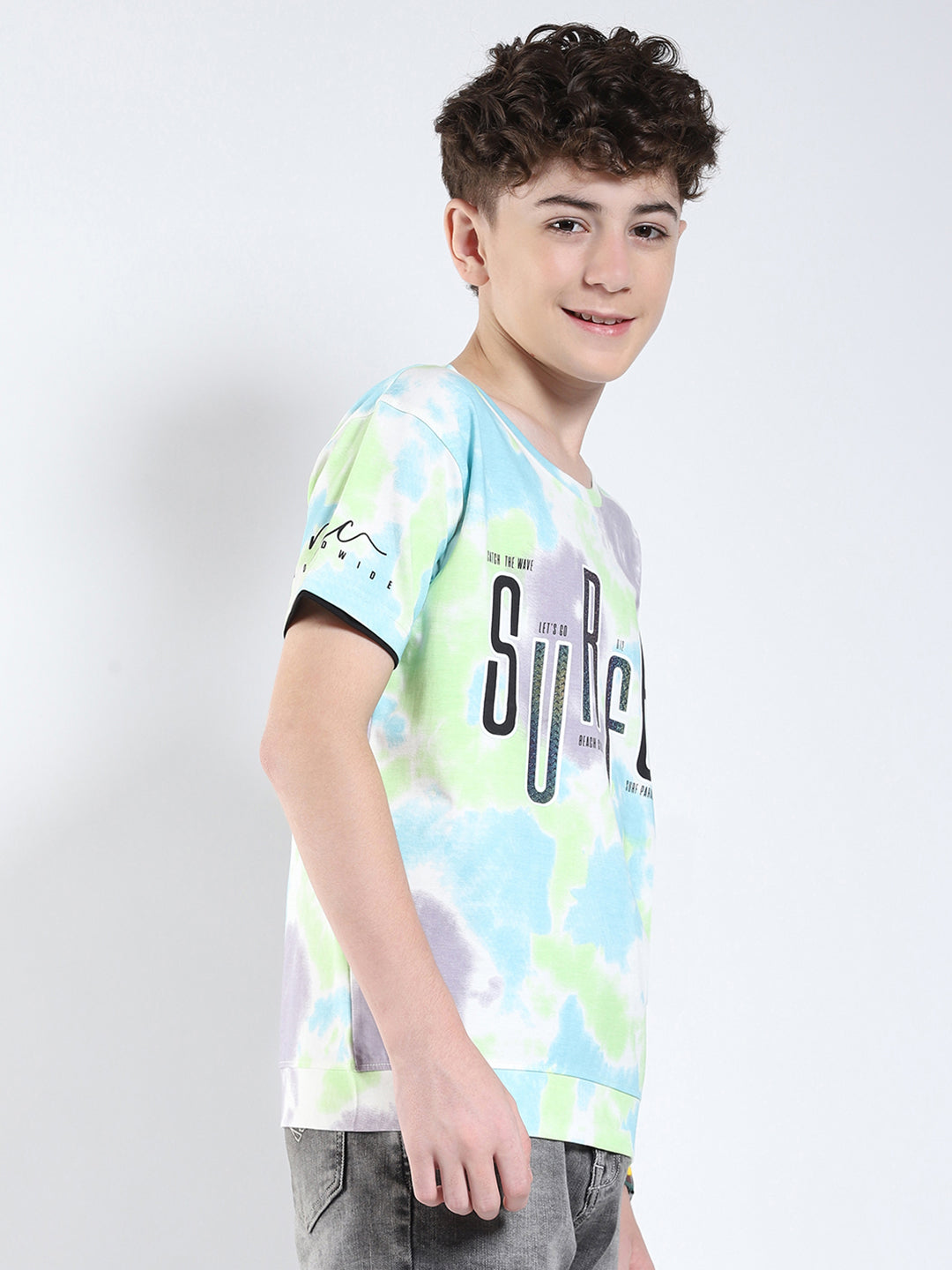 Boys Multicolor Printed Round Neck Half Sleeve T-Shirt