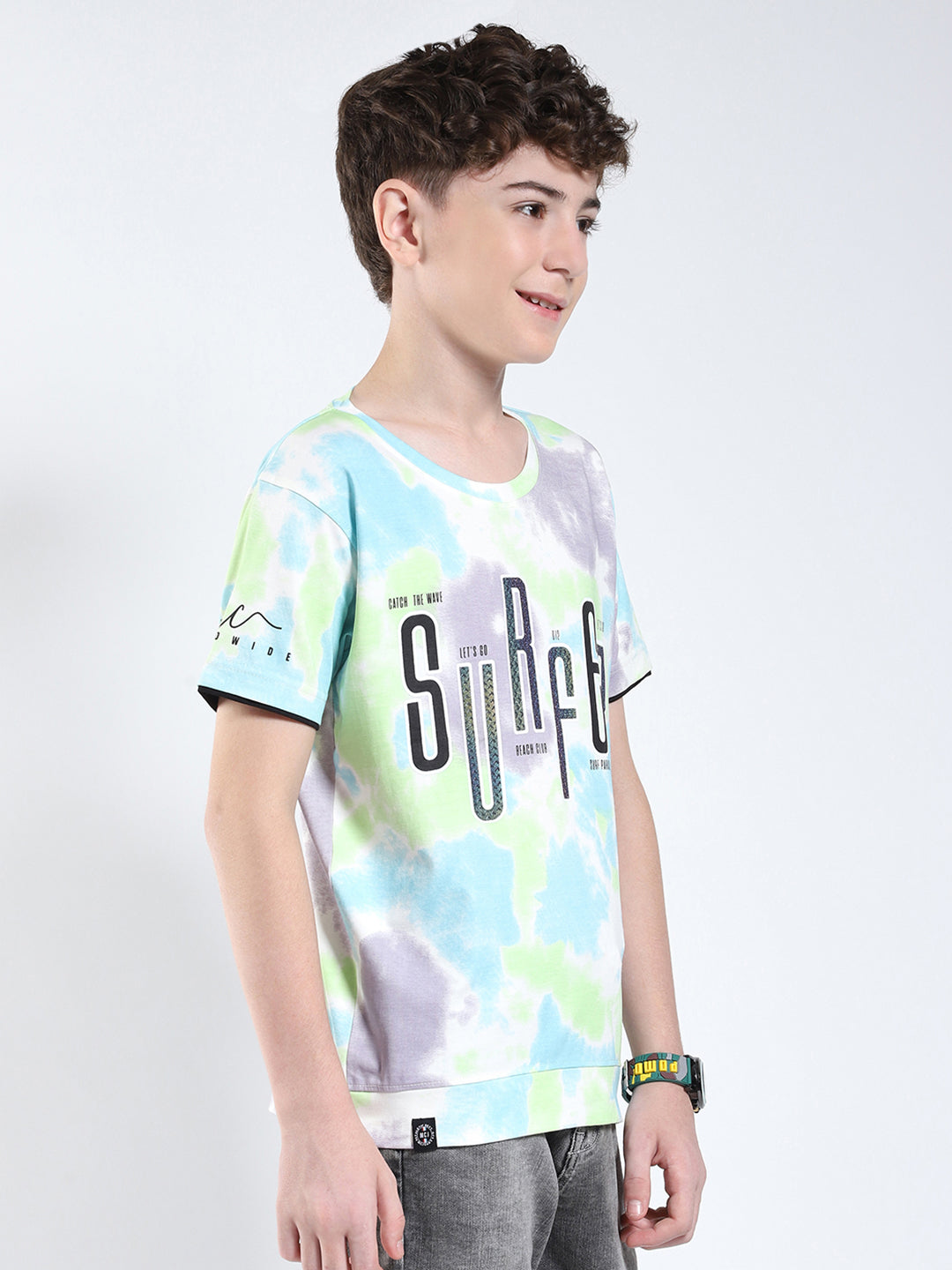 Boys Multicolor Printed Round Neck Half Sleeve T-Shirt