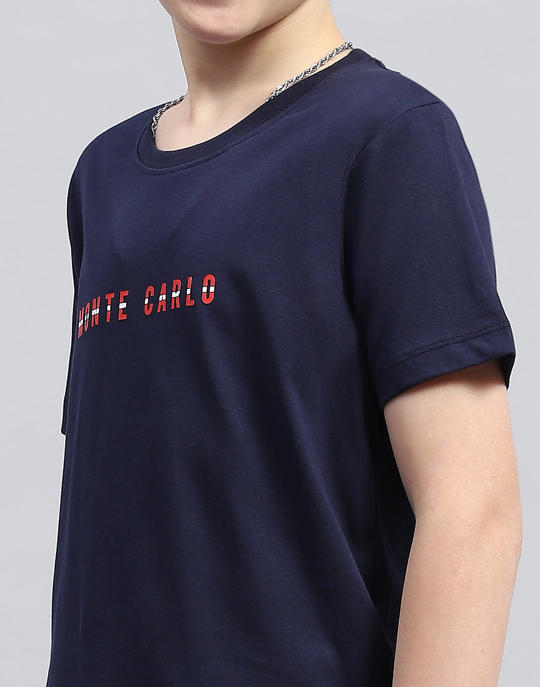 Boys Navy Blue Printed Round Neck Half Sleeve T-Shirt