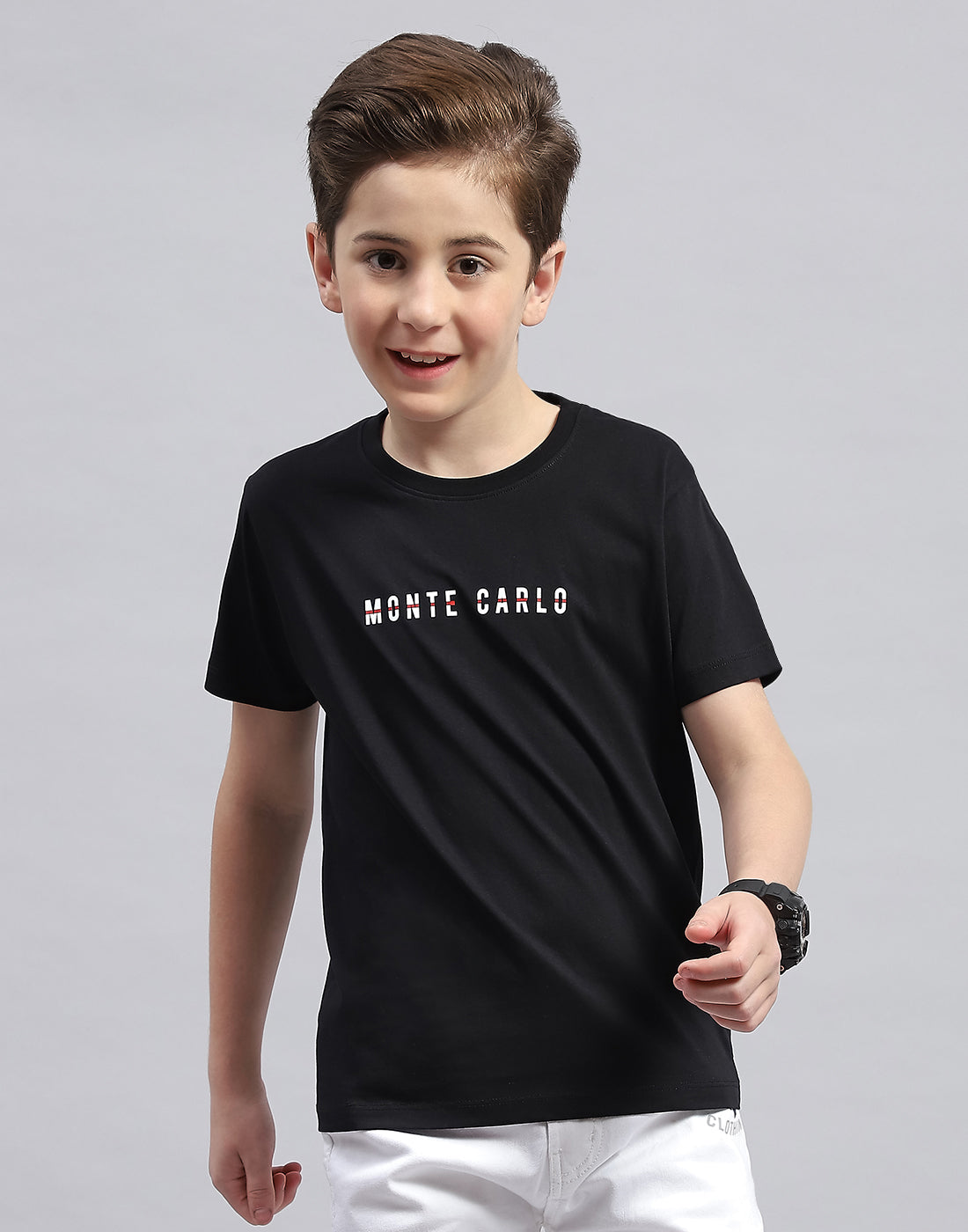 Boys Black Printed Round Neck Half Sleeve T-Shirt