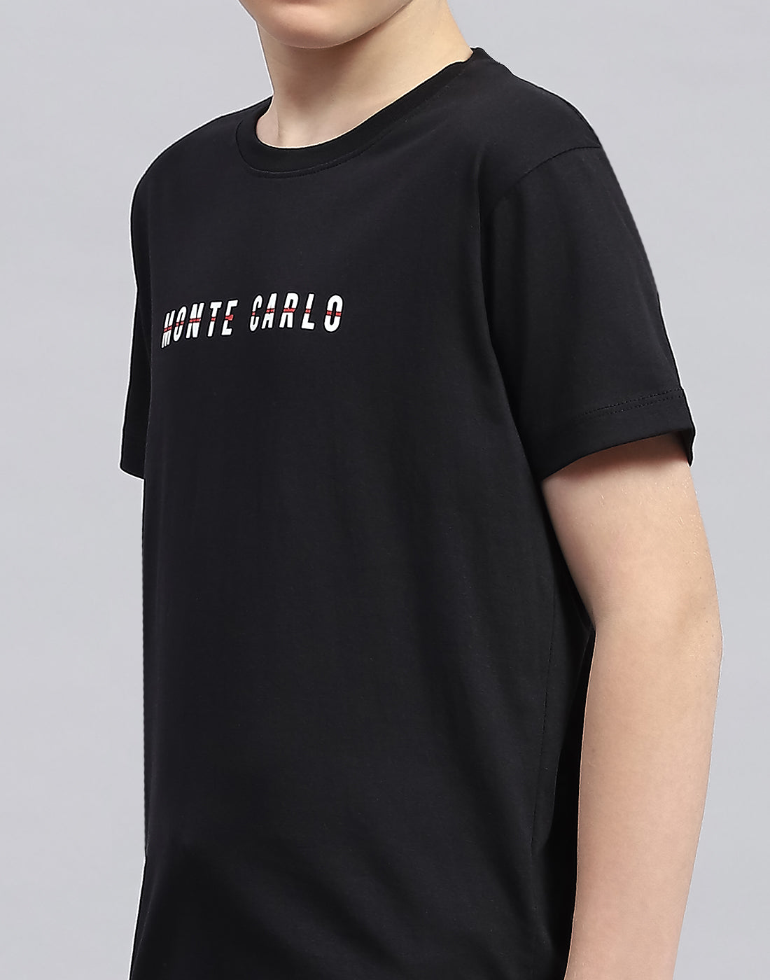 Boys Black Printed Round Neck Half Sleeve T-Shirt