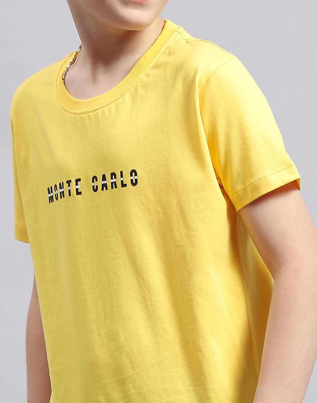 Boys Yellow Printed Round Neck Half Sleeve T-Shirt