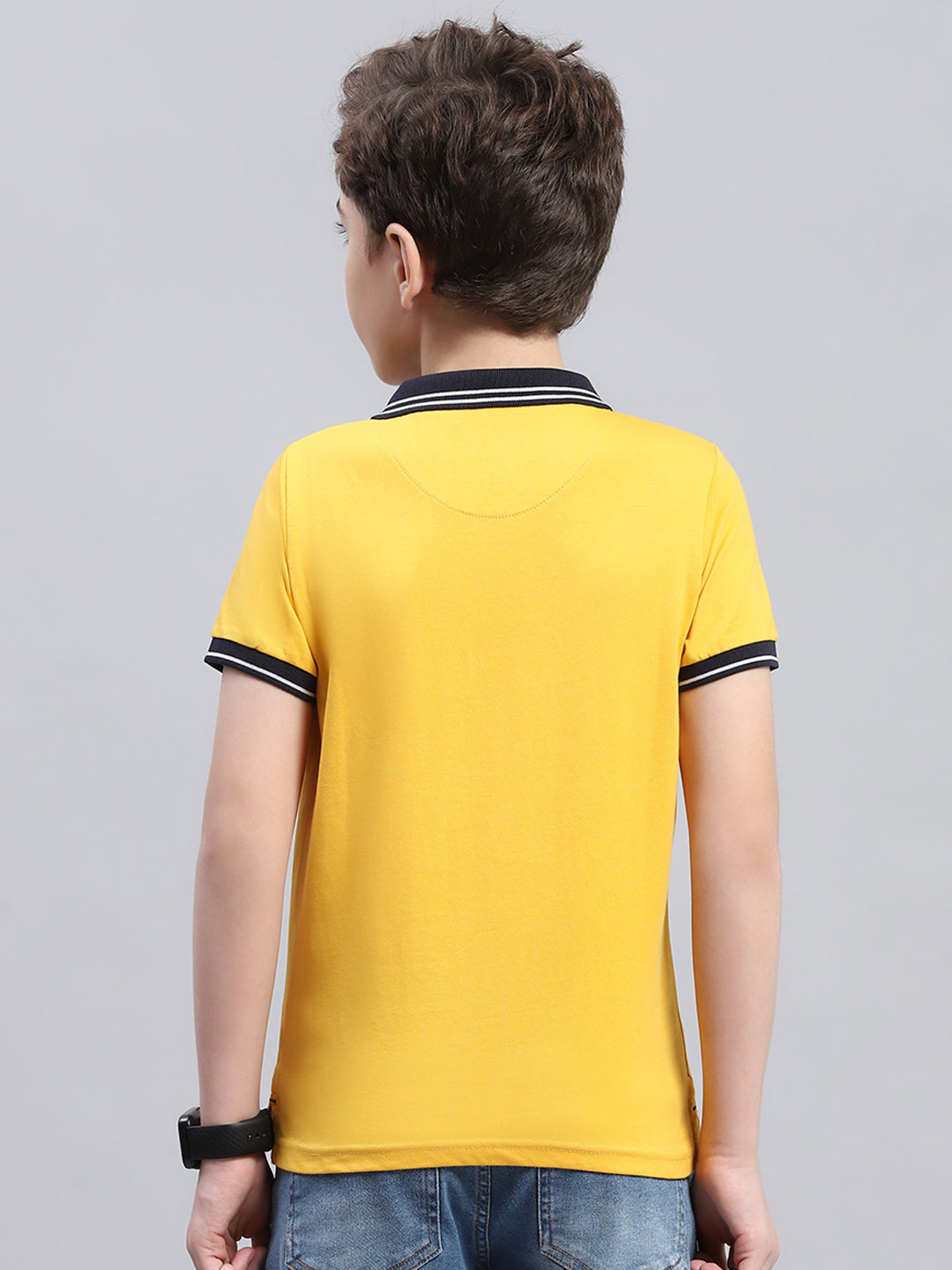 Boys Mustard Printed Collar Half Sleeve T-Shirt