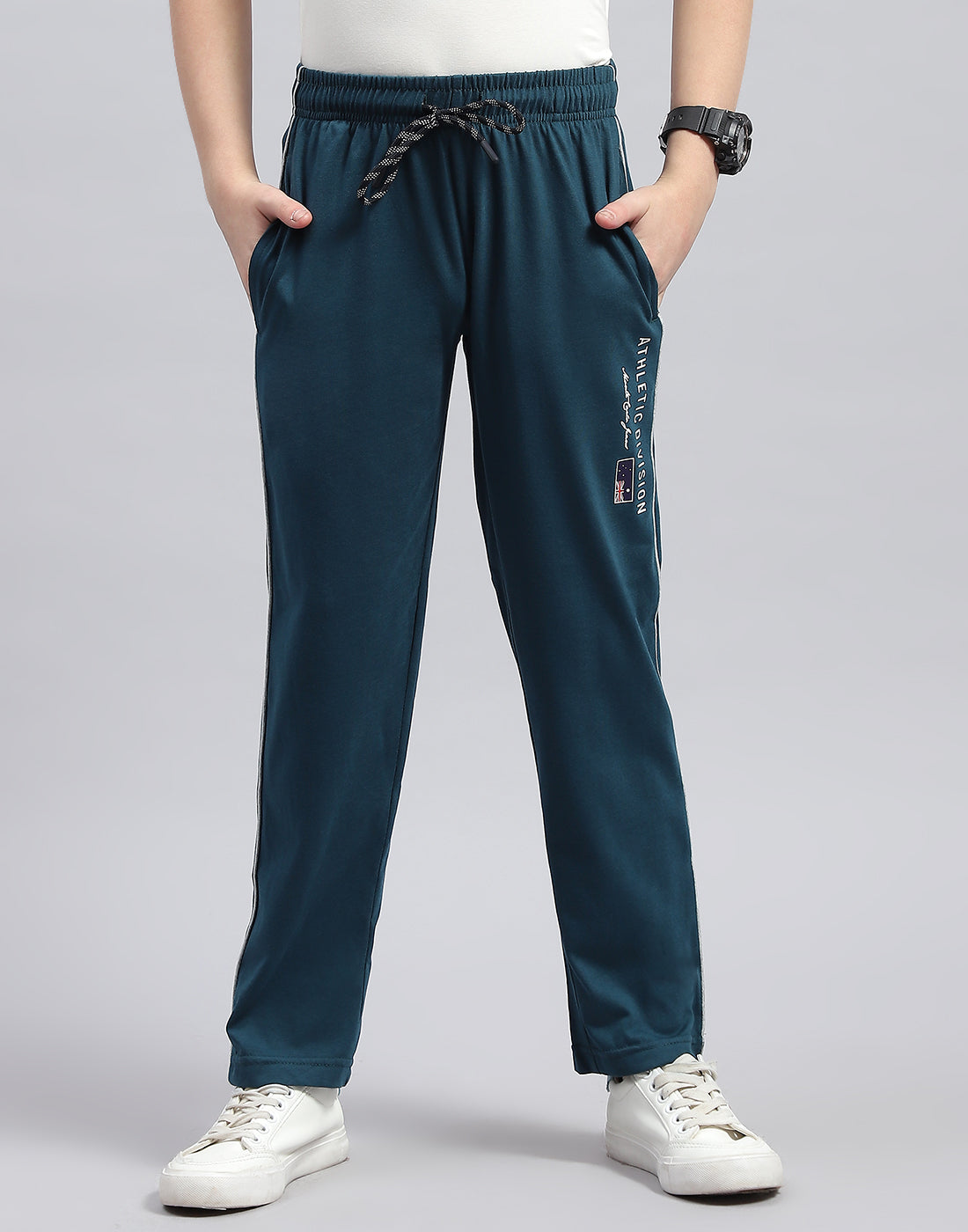 Boys Teal Blue Printed Regular Fit Lower
