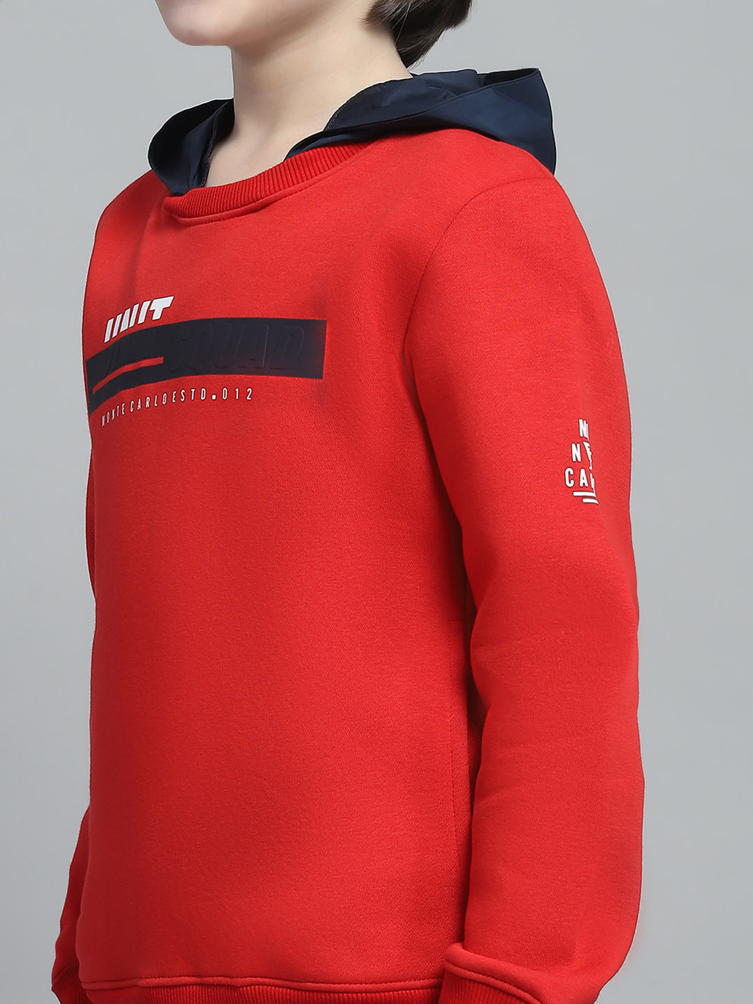 Boys Red Printed Round Neck Full Sleeve Sweatshirt