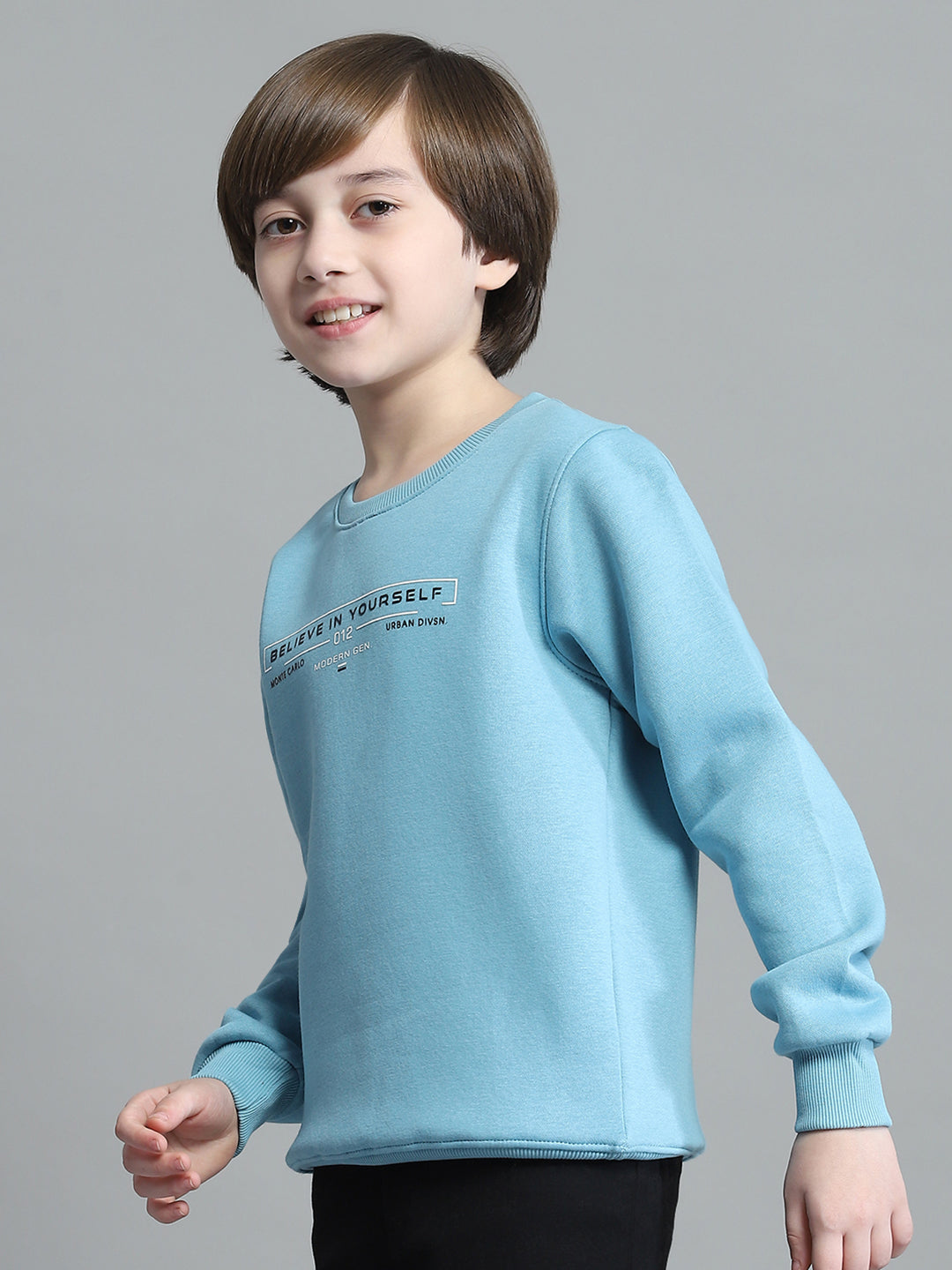 Boys Blue Printed Round Neck Full Sleeve Sweatshirt