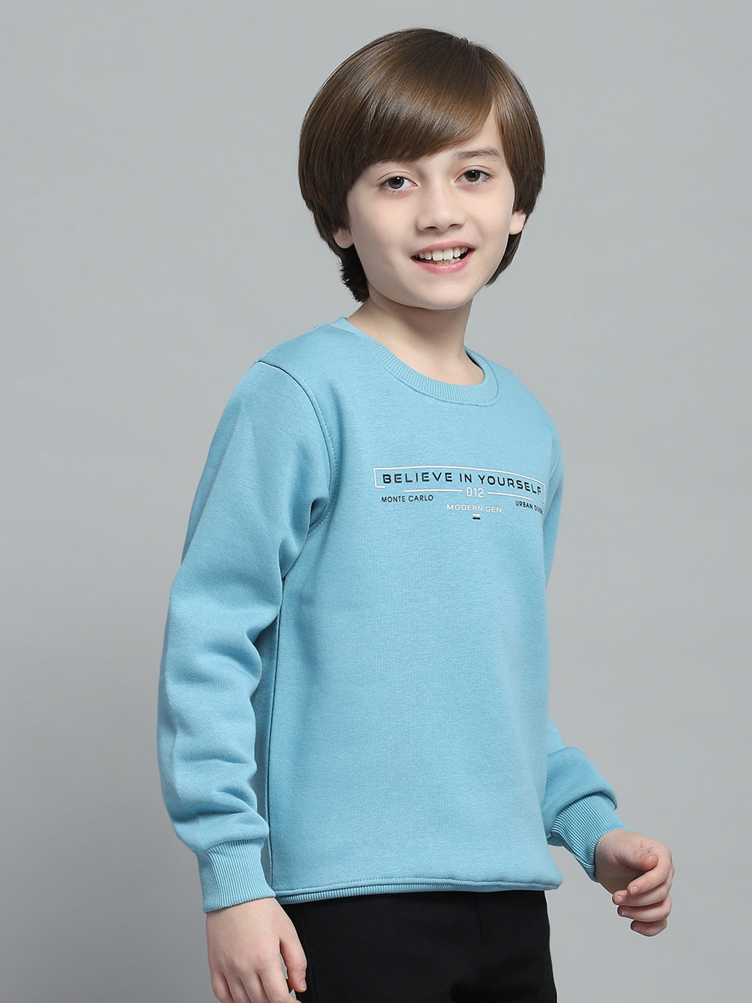 Boys Blue Printed Round Neck Full Sleeve Sweatshirt