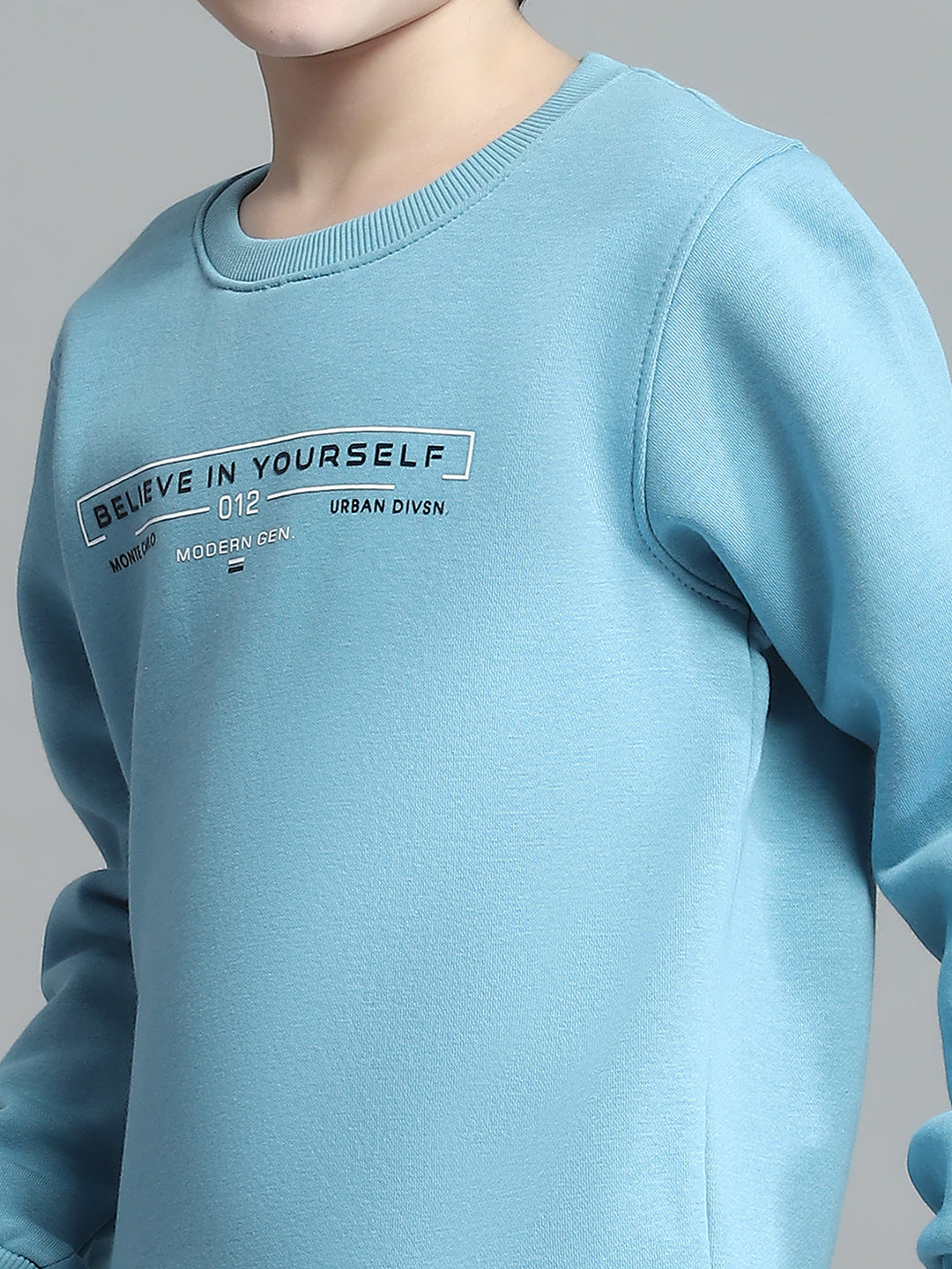 Boys Blue Printed Round Neck Full Sleeve Sweatshirt