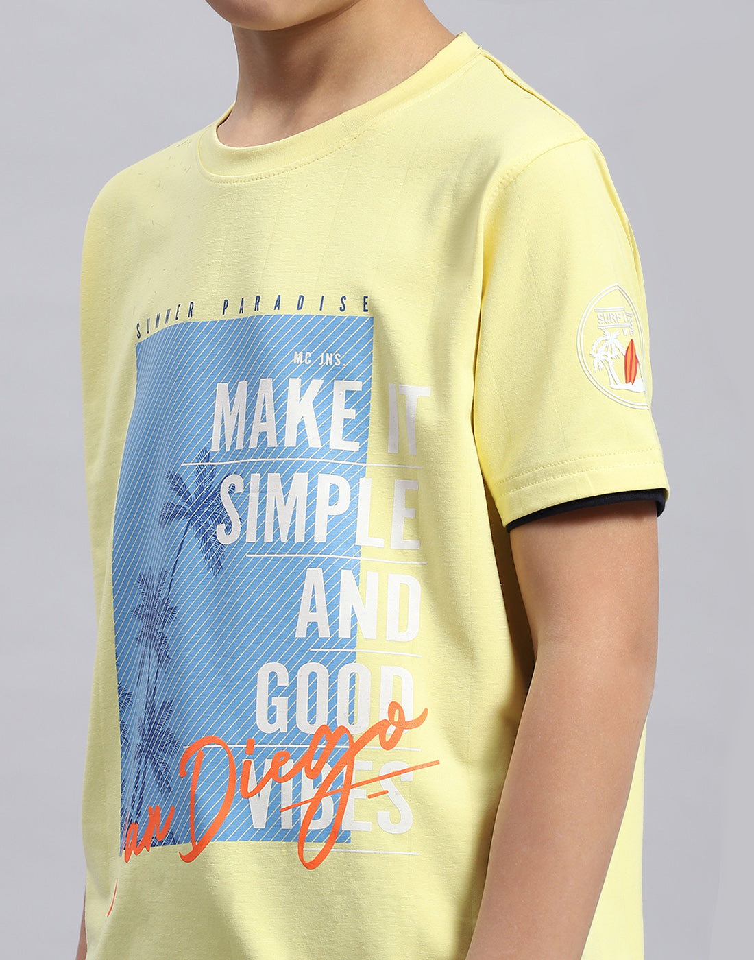 Boys Yellow Printed Round Neck Half Sleeve T-Shirt