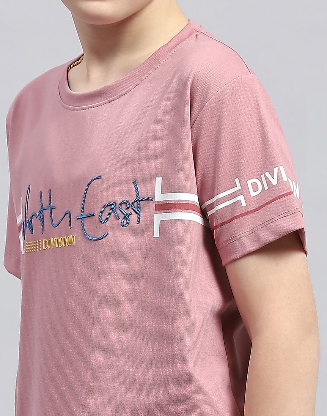 Boys Pink Printed Round Neck Half Sleeve T-Shirt