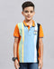 Boys Orange & Sky Blue Stripe Polo Collar Half Sleeve T-Shirt