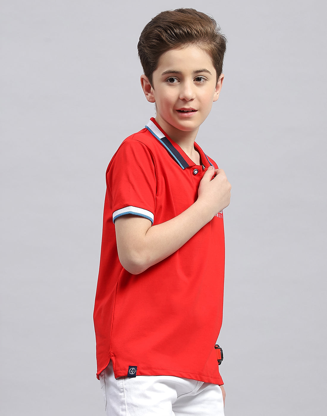 Boys Red Printed Polo Collar Half Sleeve T-Shirt