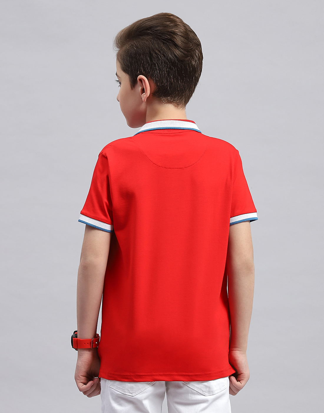 Boys Red Printed Polo Collar Half Sleeve T-Shirt