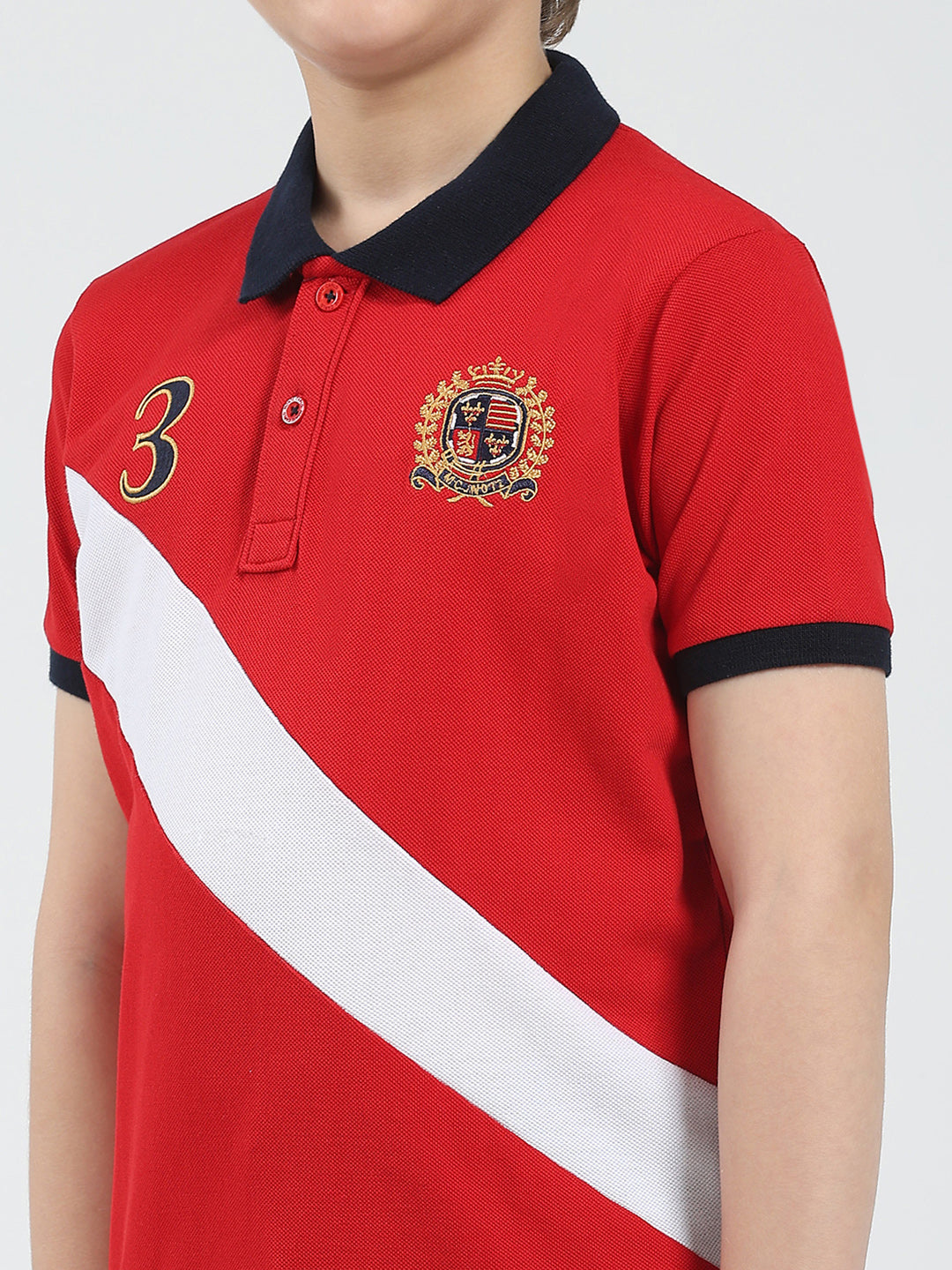 Boys Red Printed Collar Half Sleeve T-Shirt