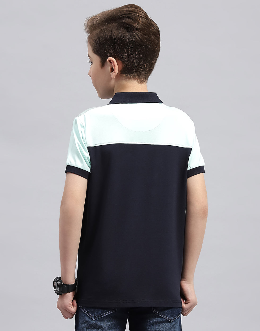 Boys Blue Printed Polo Collar Half Sleeve T-Shirt