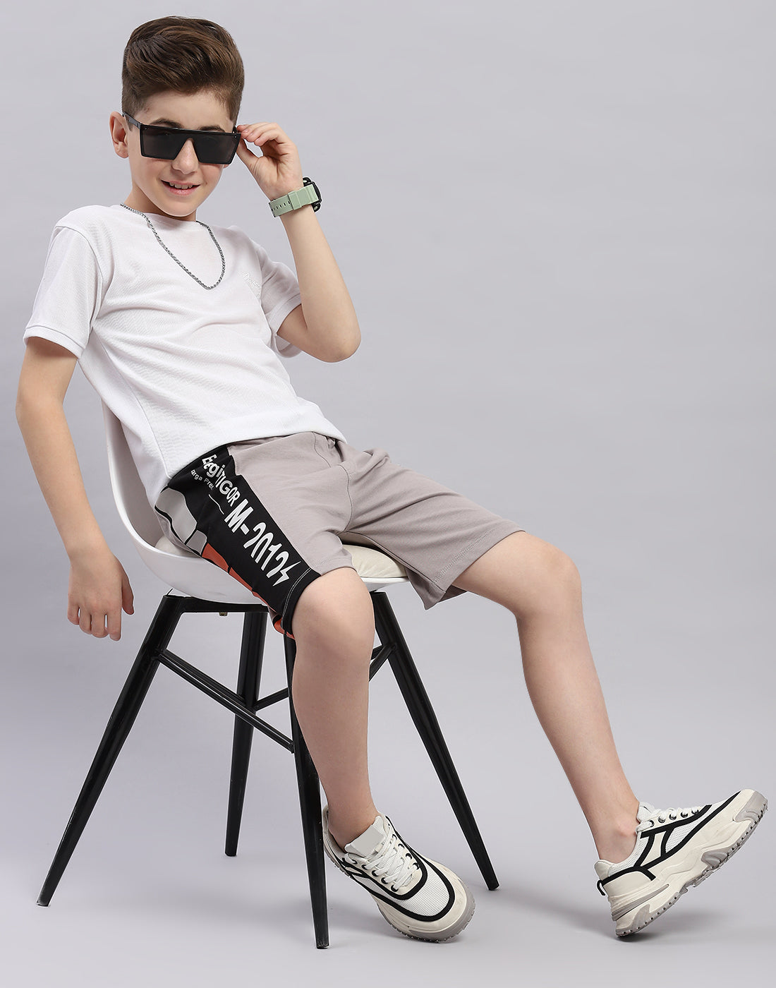 Boys Grey Printed Regular Fit Bermuda