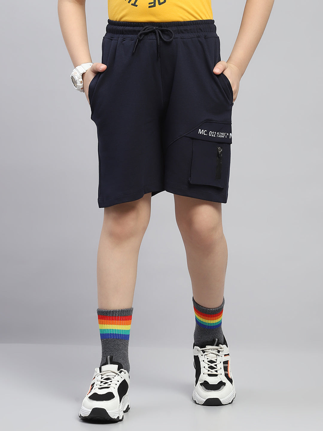 Boys Navy Blue Printed   Bermuda