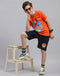 Boys Orange & Navy Blue Printed Round Neck Half Sleeve Bermuda Set