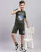 Boys Olive Printed Round Neck Half Sleeve Bermuda Set