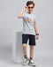 Boys Grey & Navy Blue Printed Round Neck Half Sleeve Bermuda Set