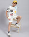 Boys White Printed Round Neck Half Sleeve Bermuda Set