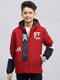 Boys Maroon Printed Hooded Full Sleeve Jacket