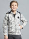Boys Grey Printed Detachable Hood Full Sleeve Jacket