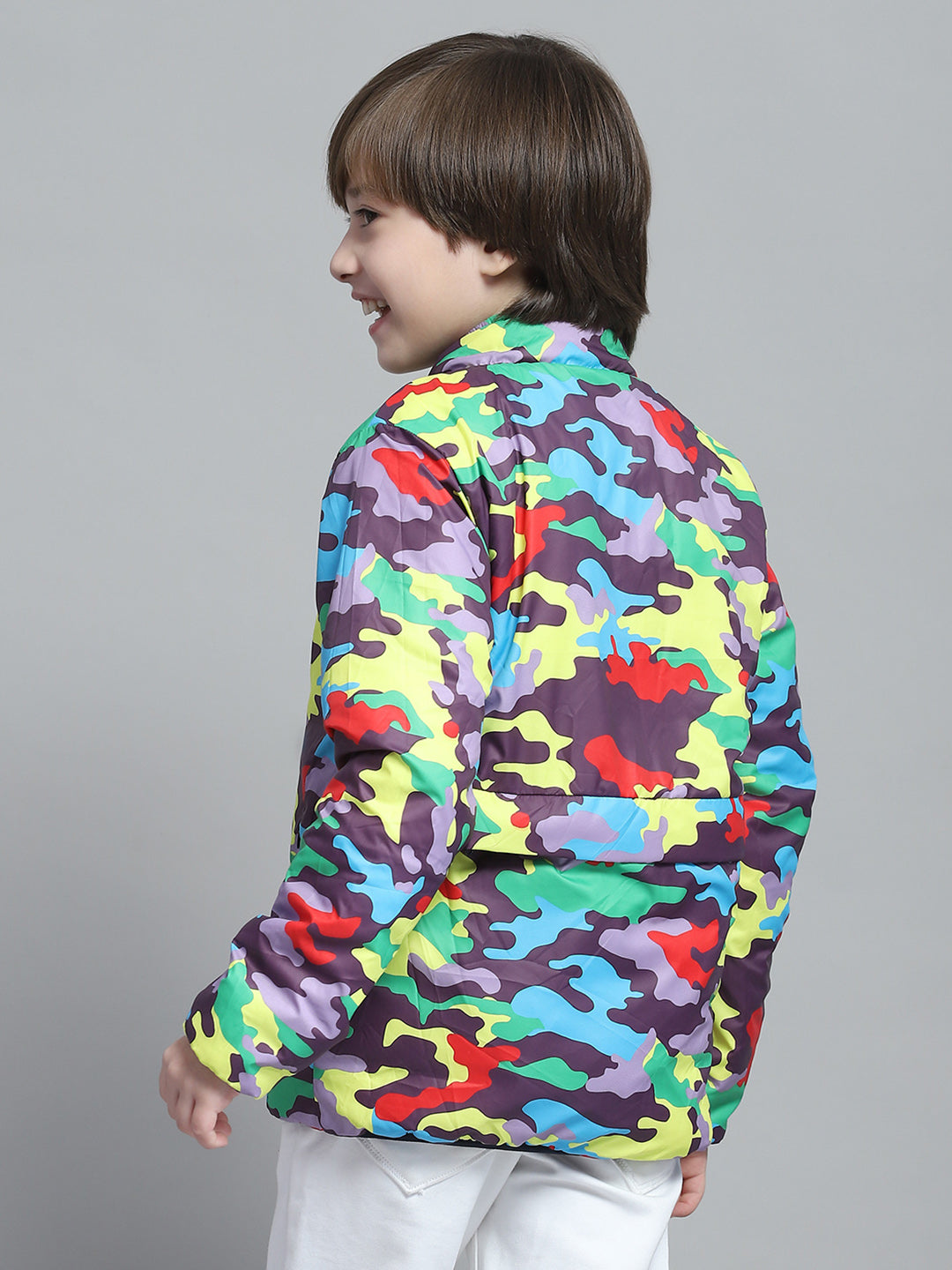 Boys Blue Solid Mock Neck Full Sleeve Reversible Jacket