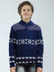 Boys Navy Blue Self Design Mock Neck Full Sleeve Pullover
