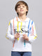 Boys White Printed Hooded Full Sleeve Sweatshirt