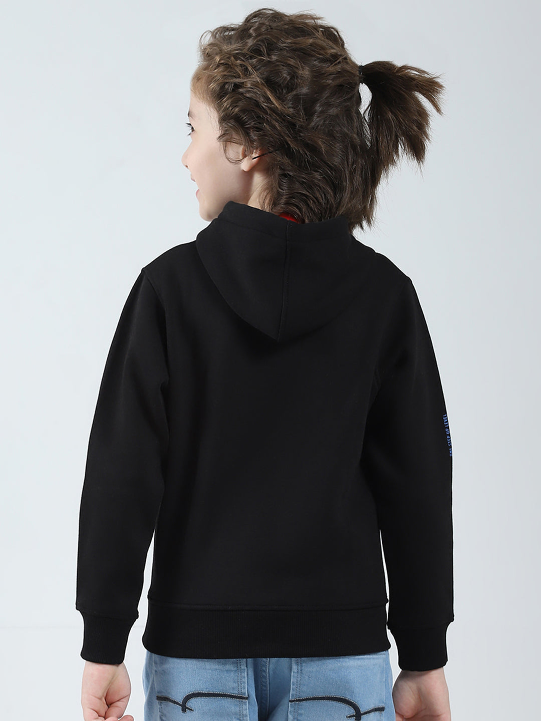 Boys Black Printed Hooded Full Sleeve Sweatshirt