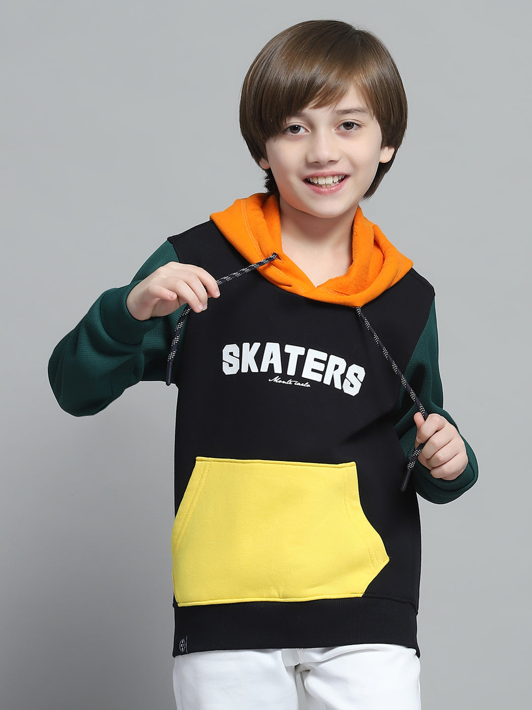 Boys Navy Blue Printed Hooded Full Sleeve Sweatshirt