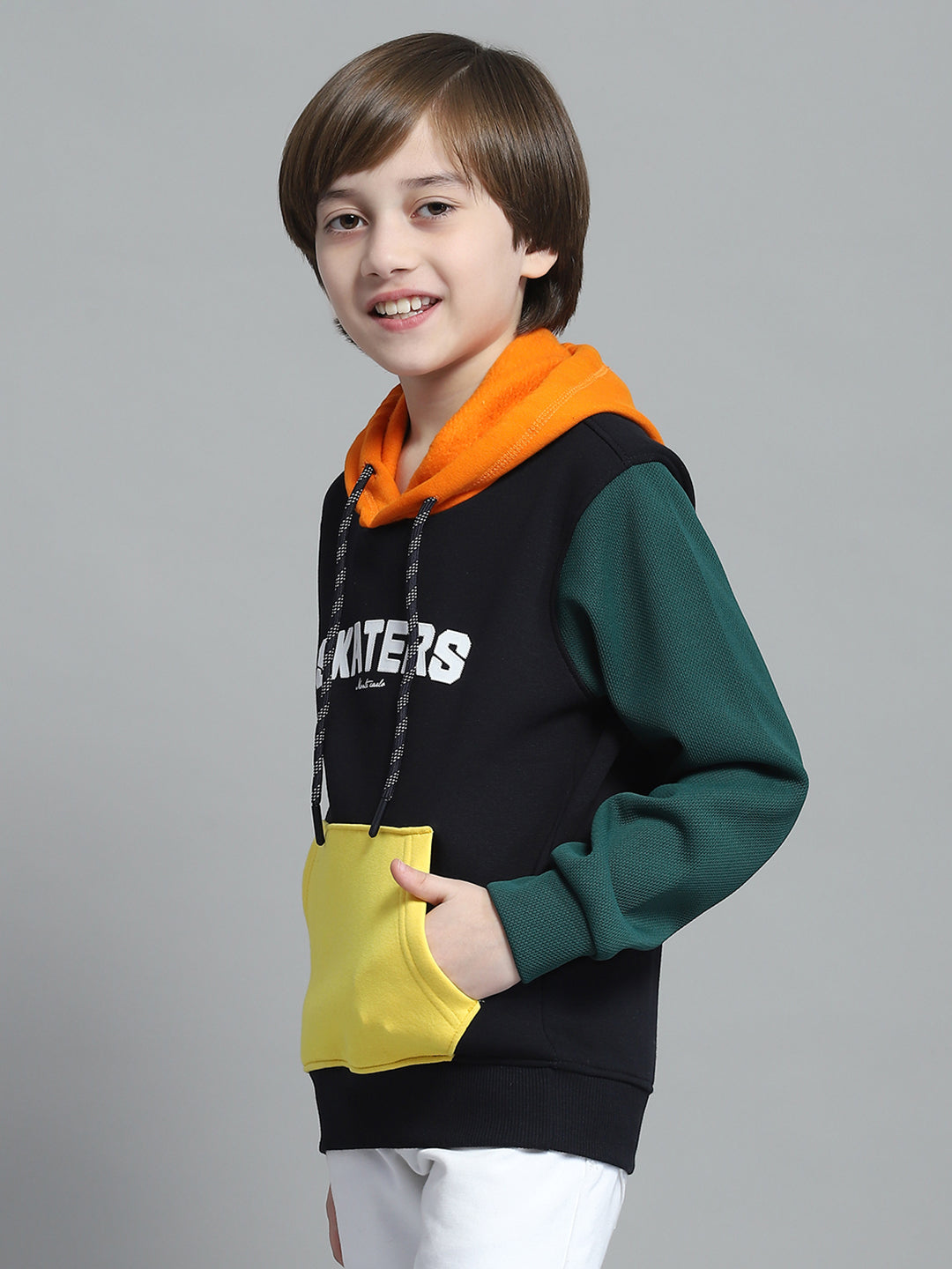 Boys Navy Blue Printed Hooded Full Sleeve Sweatshirt