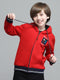 Boys Red Printed Hooded Full Sleeve Sweatshirt
