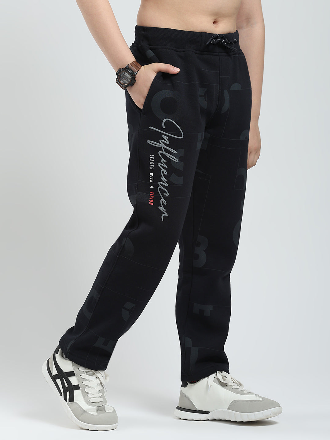 Boys Navy Blue Printed Regular Fit Lower