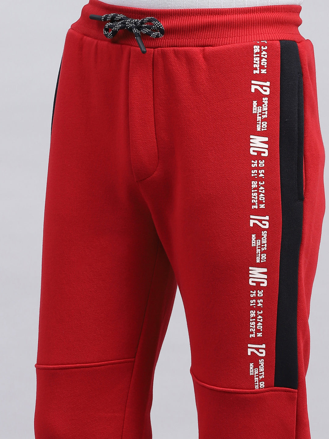 Boys Red Printed Mock Neck Full Sleeve Tracksuit