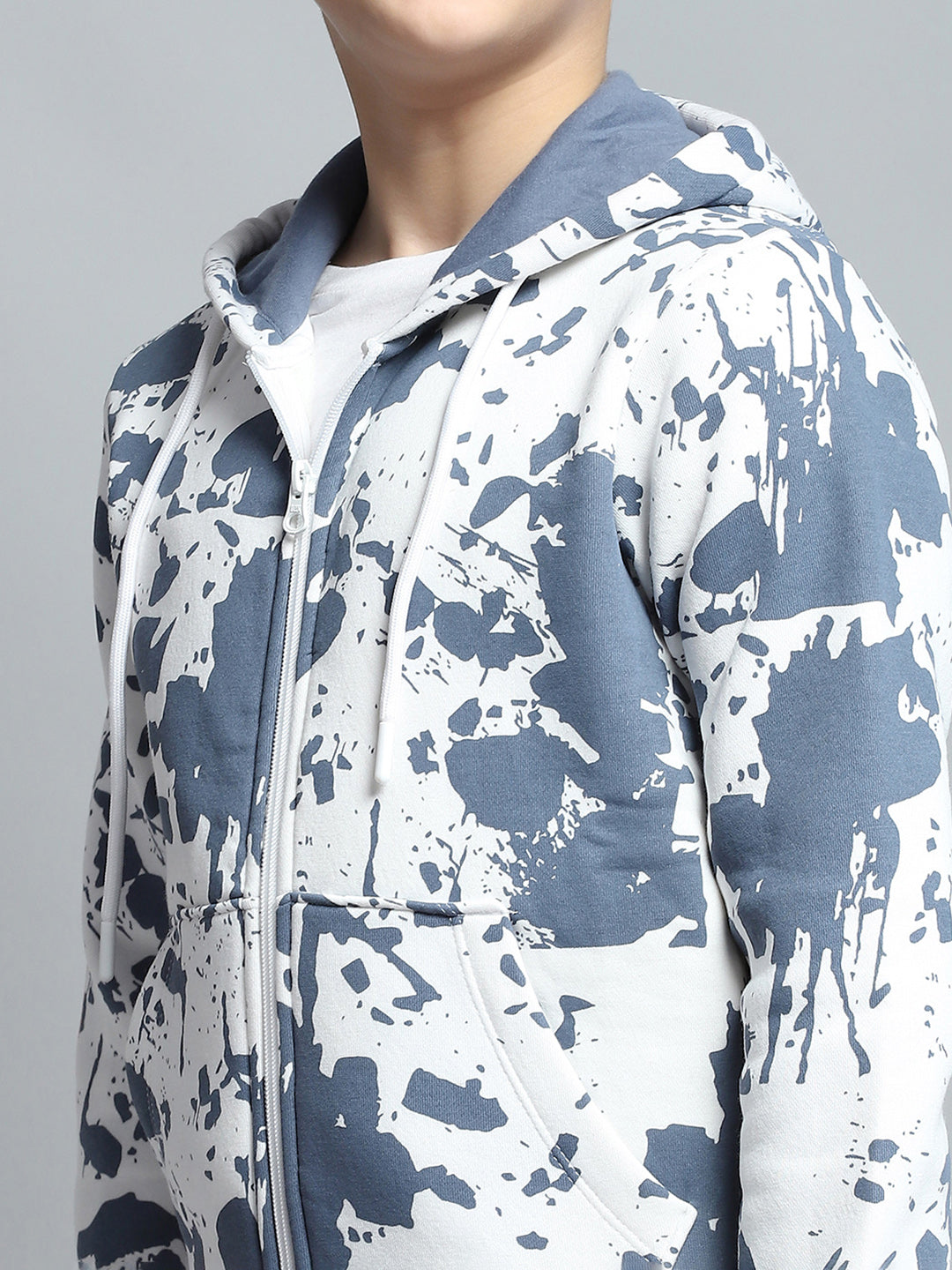 Boys Blue Printed Hooded Full Sleeve Tracksuit