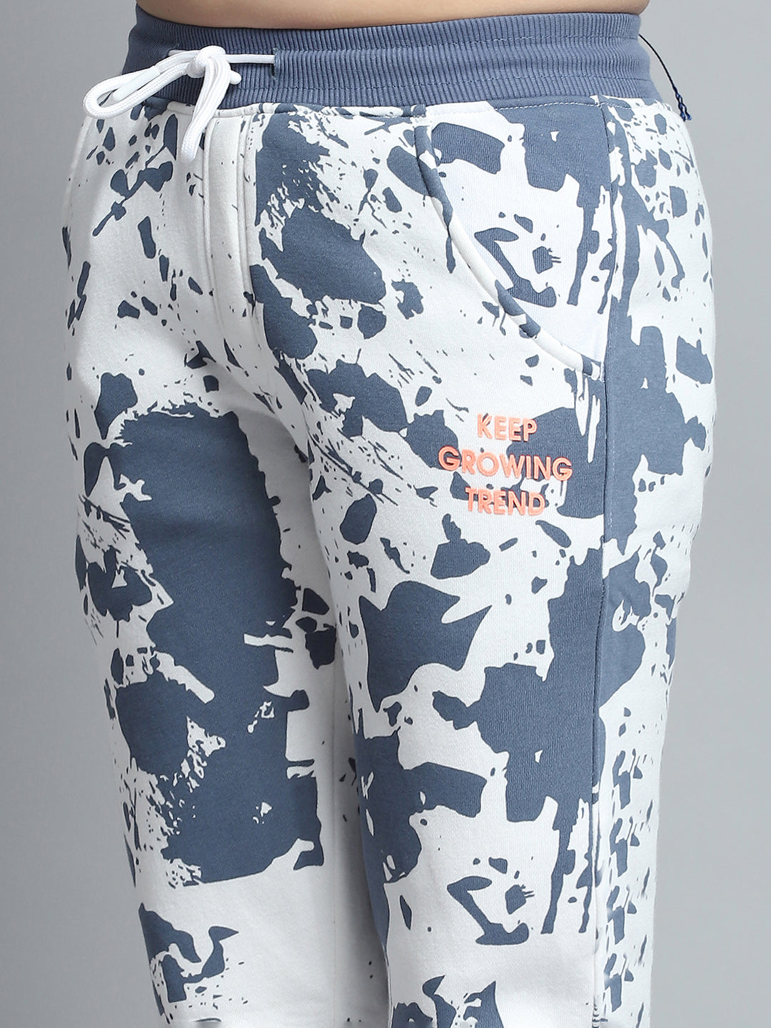 Boys Blue Printed Hooded Full Sleeve Tracksuit