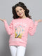 Girls Pink Printed Round Neck Full Sleeve Sweatshirt