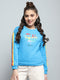 Girls Blue Printed Round Neck Full Sleeve Sweatshirt