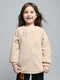 Girls Beige Self Design Round Neck Full Sleeve Sweatshirt