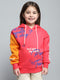 Girls Red Printed Hooded Full Sleeve Sweatshirt