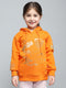 Girls Orange Printed Hooded Full Sleeve Sweatshirt