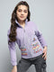 Girls Purple Printed Collar Full Sleeve Sweatshirt