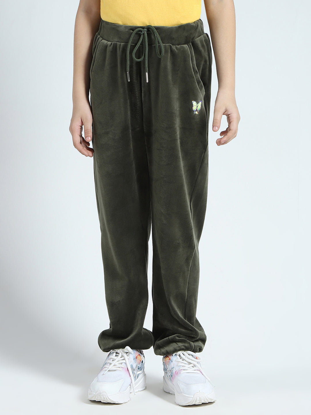 Girls Olive Solid Regular Fit Lower
