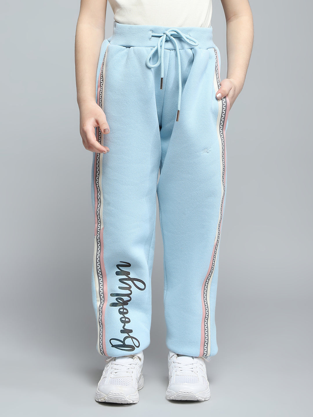 Girls Blue Printed Regular Fit Lower