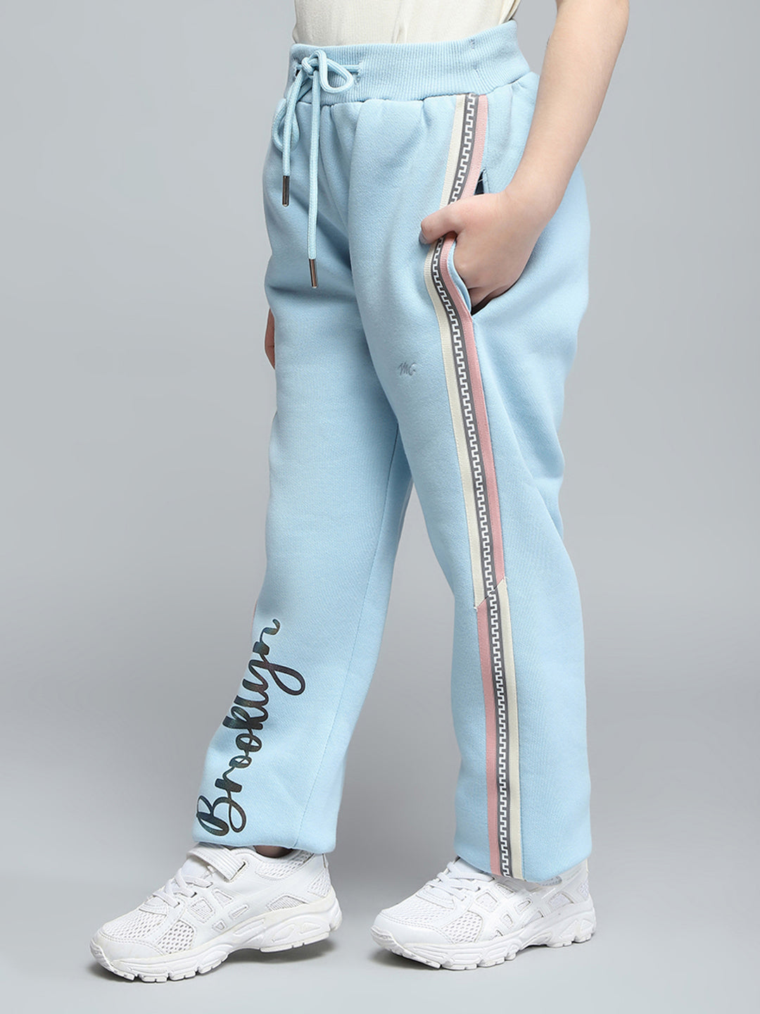 Girls Blue Printed Regular Fit Lower