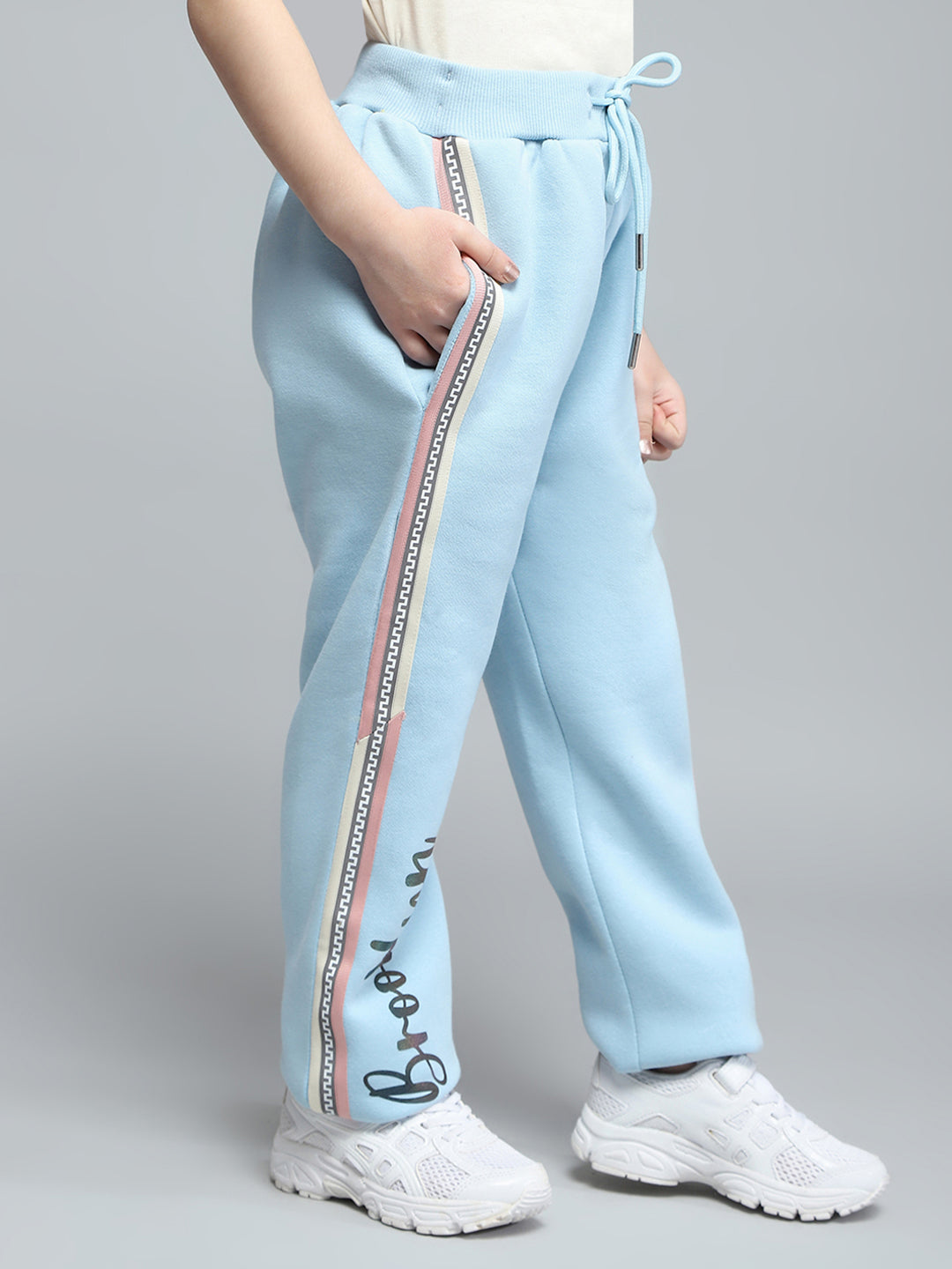 Girls Blue Printed Regular Fit Lower
