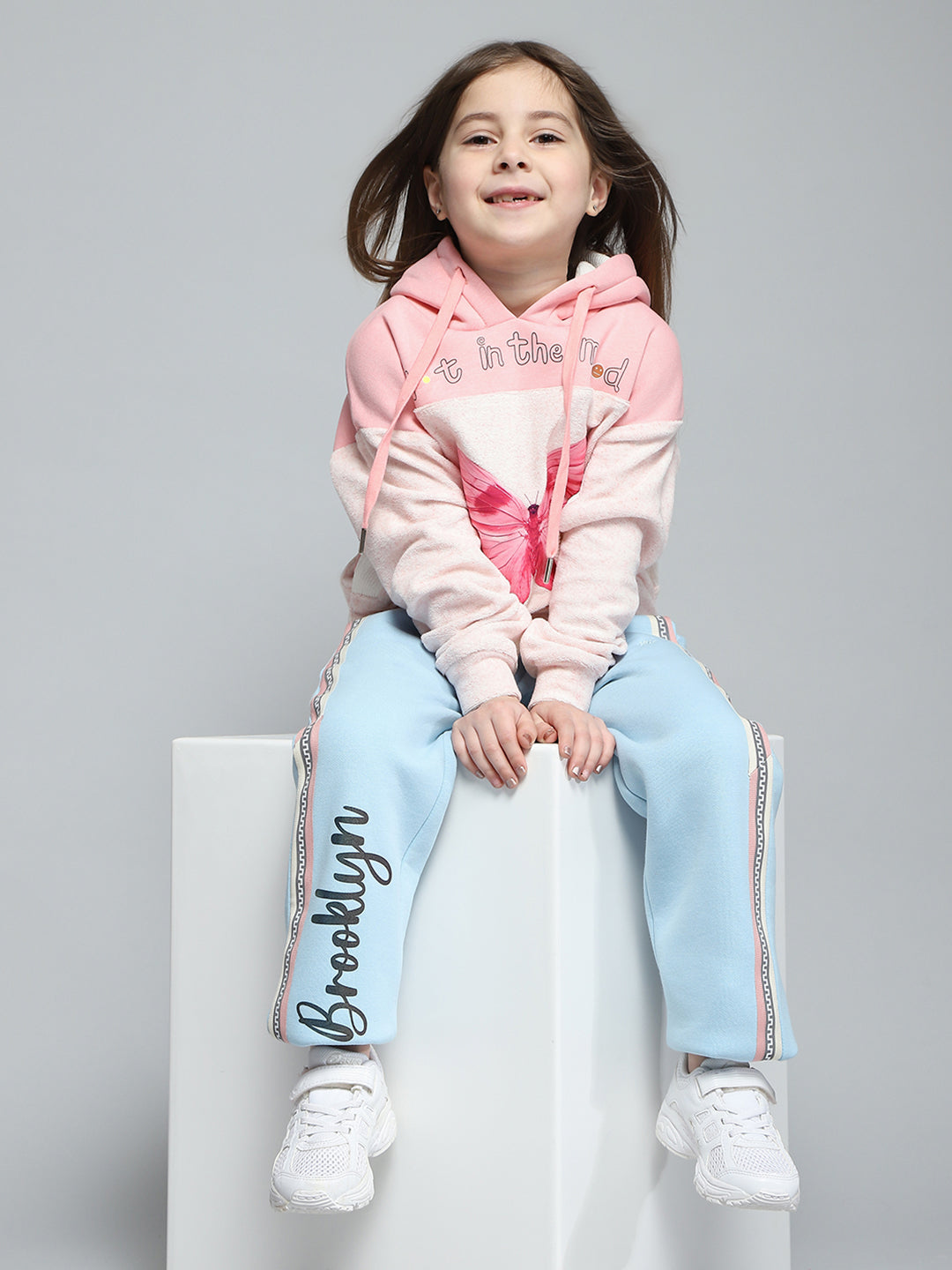Girls Blue Printed Regular Fit Lower