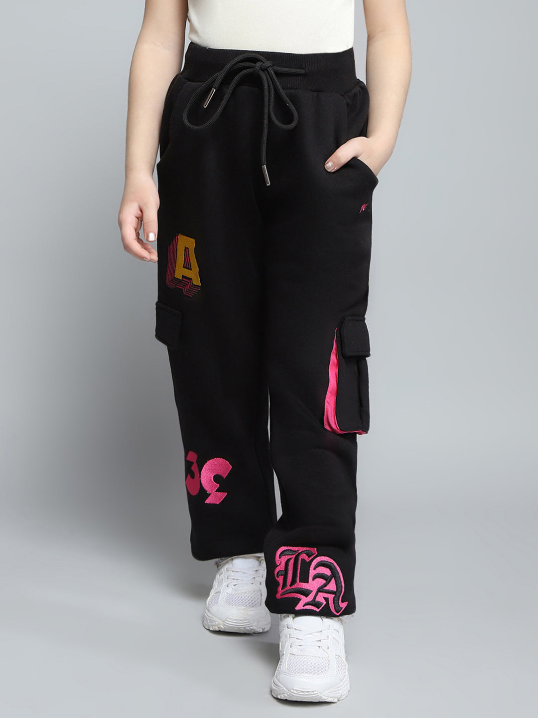 Girls Black Printed Regular Fit Lower